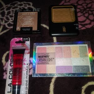 High lighter, press powder, lip gloss, eye pallet